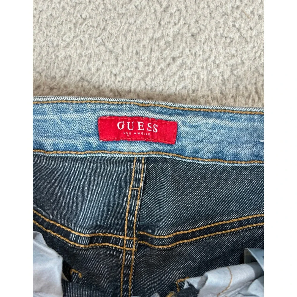Guess Los Angeles Womens Light Wash Logo Side Stripe‎ Raw Hem Skinny Jeans Blue